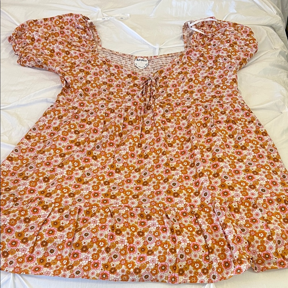 ARULA Floral Puff Sleeve Blouse in Orange and Pink
